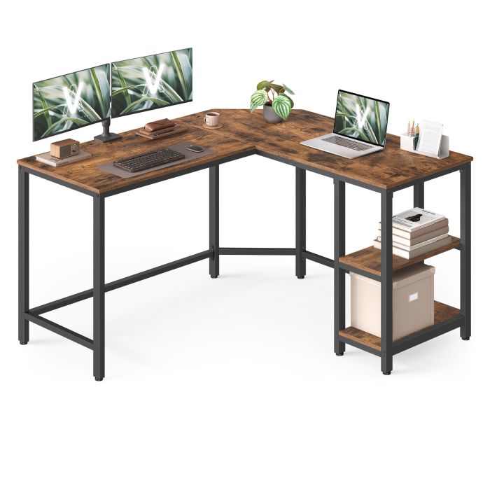 Eckschreibtisch L-Form 3-4 Monitore Rustic Brown Holz