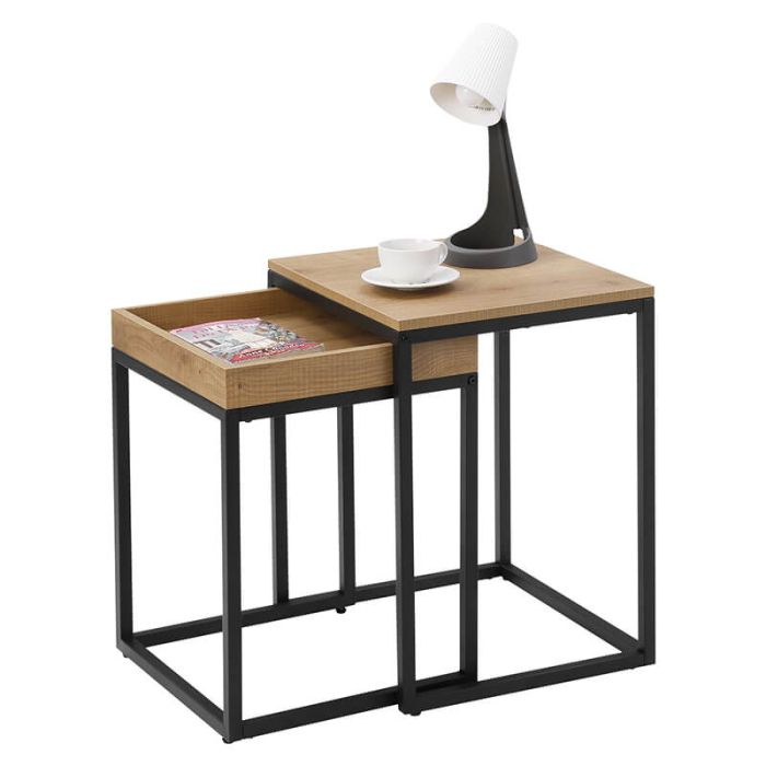 Beistelltisch-Set 2er Industrial Braun Holzdekor