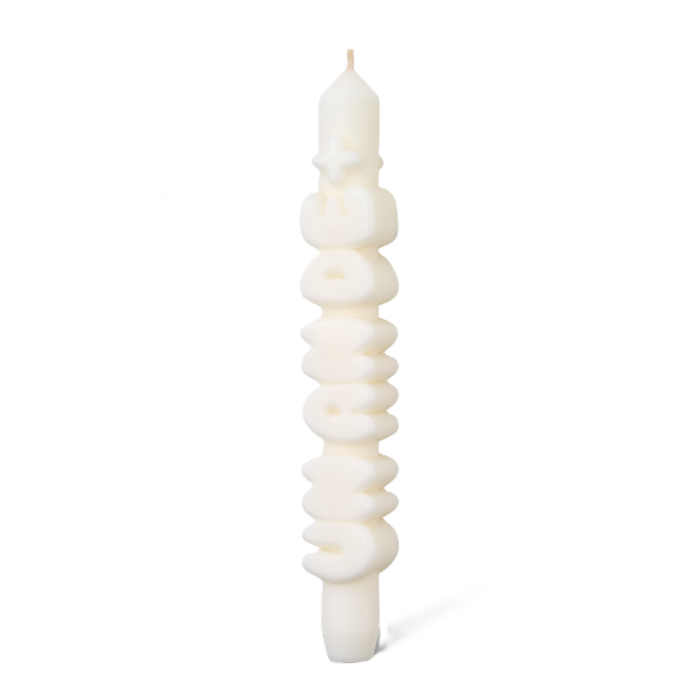 Kerze Taper candle UN AN DE+ weiss