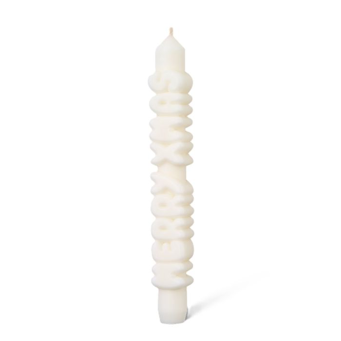 Kerze Taper candle MERRY XMAS weiss