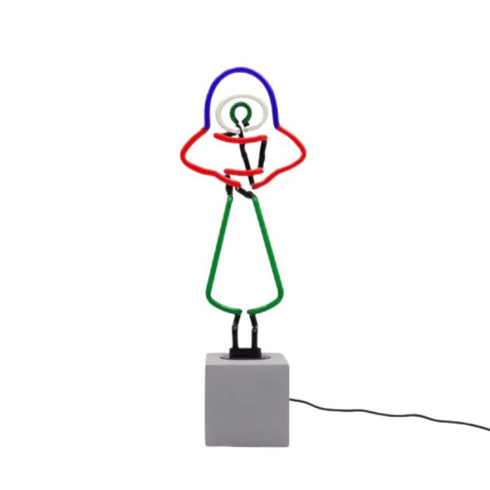 Glas Neon Tischlampe mit Betonsockel - UFO