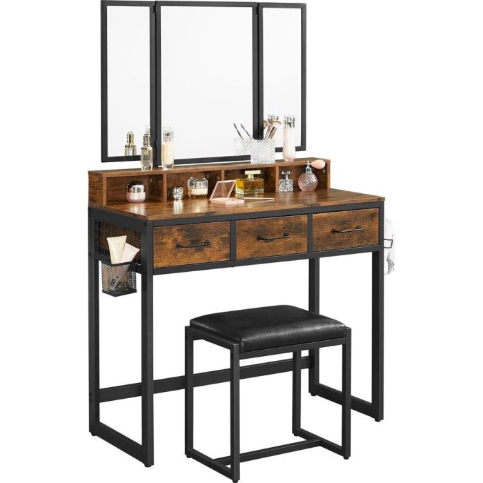 Schminktisch Set mit Hocker rustikal braun