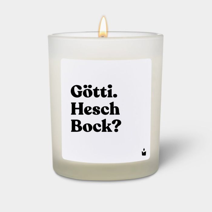 Duftkerze Weiss Flowery Götti. Hesch Bock?