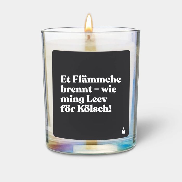 Duftkerze Rainbow Woody Et Flämmche brennt – wie ming Leev för Kölsch!