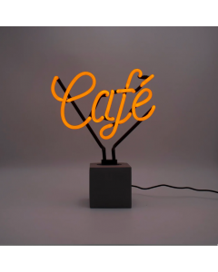 Glas Neon Tischlampe mit Betonsockel - Café