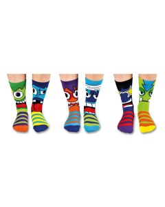 Einzelne Socken im 6er Pack, THE MASHERS Bunte Monster, Gr. 30-38, mit Geschenkbox