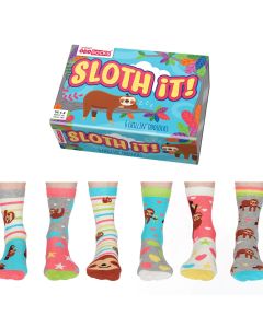 Einzelne Socken im 6er Pack, SLOTH IT Bunte Faultiere, Gr. 37-42, mit Geschenkbox