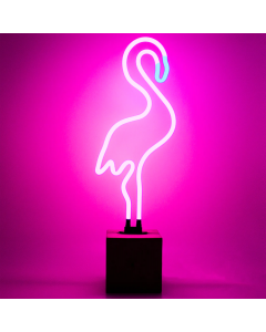 Glas Neon Tischlampe mit Betonsockel - Flamingo