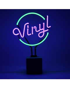Glas Neon Tischlampe mit Betonsockel - Vinyl Grün