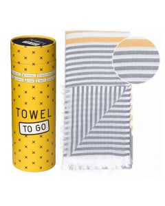 Bali Strandtuch Baumwolle Hamamtuch 180x100cm Anthrazit-Gelb gestreift