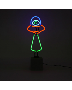 Glas Neon Tischlampe mit Betonsockel - UFO