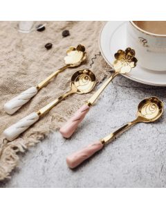 Dessertlöffel Edelstahl mit Keramikgriff Rose Pink