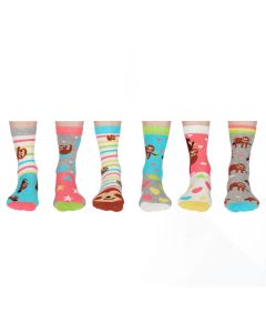 Einzelne Socken im 6er Pack, SLOTH IT Bunte Faultiere, Gr. 37-42, mit Geschenkbox