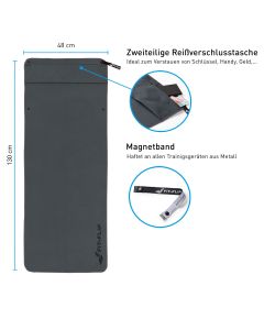 Fitnesshandtuch Mikrofaser mit Reissverschlusstasche 130x48cm Dunkelgrau