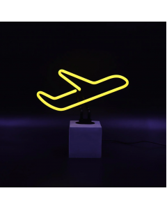 Glas Neon Tischlampe mit Betonsockel - Flugzeug