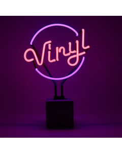 Glas Neon Tischlampe mit Betonsockel - Vinyl Violett
