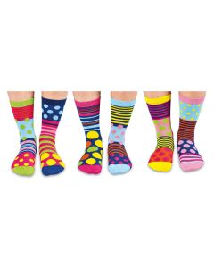 Einzelne Socken im 6er Pack, POLKA FACE Bunte Punkte und Streifen, Gr. 37-42, mit Geschenkbox