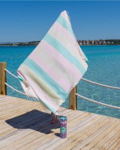 Palermo Strandtuch Baumwolle Hamamtuch 180x100cm Mint-Rosa gestreift