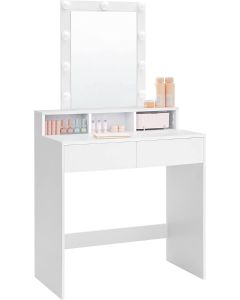 Schminktisch LED Spiegel Schubladen Fächer Weiss