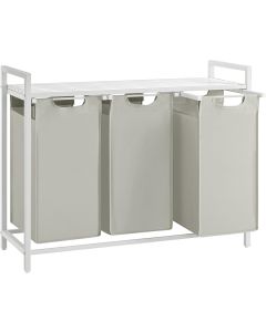 Wäschekorb mit 3 Fächern und Ablage, cremeweiss-mattweiss