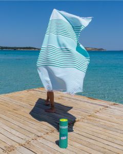 Bali Strandtuch Baumwolle Hamamtuch 180x100cm Türkis-Grün gestreift