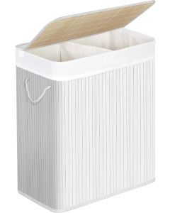 Wäschekorb Wäschesammler 2 Fächer Bambus 100l weiss