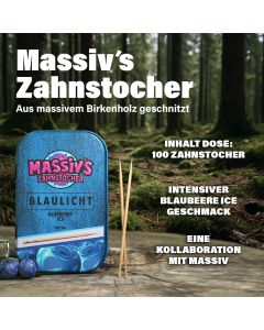 Massiv's Blaulicht Zahnstocher mit Geschmack Blueberry Ice in Metalldose