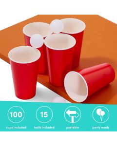Beer Pong Set mit 100 Becher und 15 Bällen