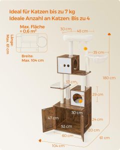Kratzbaum mit Katzenklo-Schrank vintagebraun