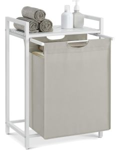 Wäschekorb mit Ablage, cremeweiss-mattweiss