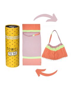 Neon 2-in-1 Strandtuch-Tasche aus Recycelter Baumwolle 180x100cm Orange-Pink gestreift