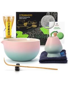 Matcha Set Pink Blau mit Ausgiessschale 7-tlg.