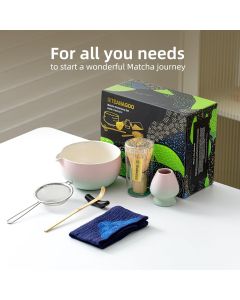 Matcha Set Pink Blau mit Ausgiessschale 7-tlg.