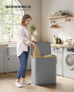 Wäschekorb Wäschesammler 3 Fächer Bambus 150l Grau