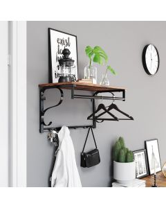 Wandgarderobe mit Regal, 5 Haken, rustikales Braun