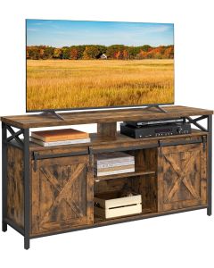 TV-Lowboard Rustikal Scheunentüren Braun Metall