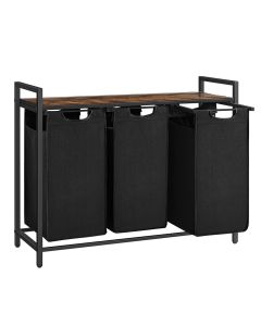 Wäschekorb mit 3 Fächern und Ablage, tintenschwarz-vintagebraun