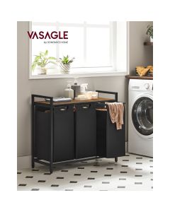 Wäschekorb mit 3 Fächern und Ablage, tintenschwarz-vintagebraun
