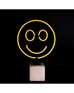 Glas Neon Tischlampe mit Betonsockel - Smiley