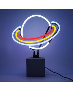 Glas Neon Tischlampe mit Betonsockel - Saturn