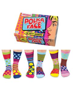 Einzelne Socken im 6er Pack, POLKA FACE Bunte Punkte und Streifen, Gr. 37-42, mit Geschenkbox