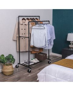 Kleiderständer Industrie-Design mit Ablage Schwarz Doppelstange