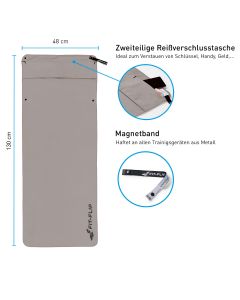 Fitnesshandtuch Mikrofaser mit Reissverschlusstasche 130x48cm Grau