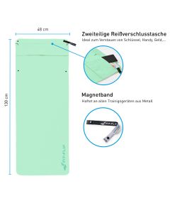 Fitnesshandtuch Mikrofaser mit Reissverschlusstasche 130x48cm Türkis