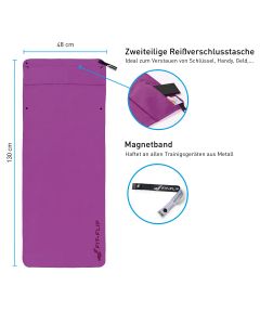 Fitnesshandtuch Mikrofaser mit Reissverschlusstasche 130x48cm Violett