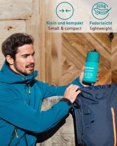 Hüttenschlafsack Baumwolle ultraleicht mit Kissenfach 90x220cm türkis