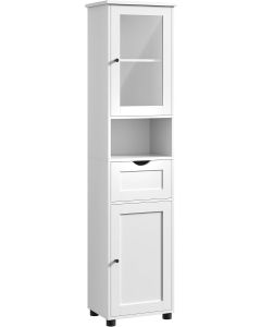 Badezimmerschrank schmal Glastür wolkenweiss Holz