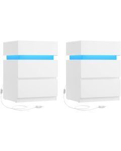 Nachttisch LED 2 Stück weiss Holz