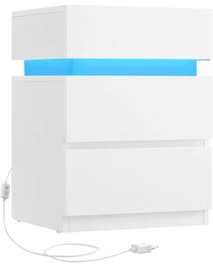 Nachttisch LED-Beleuchtung 3 Schubladen Weiss