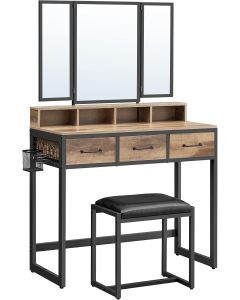 Schminktisch Spiegel Schubladen Hocker Eichenbraun Schwarz